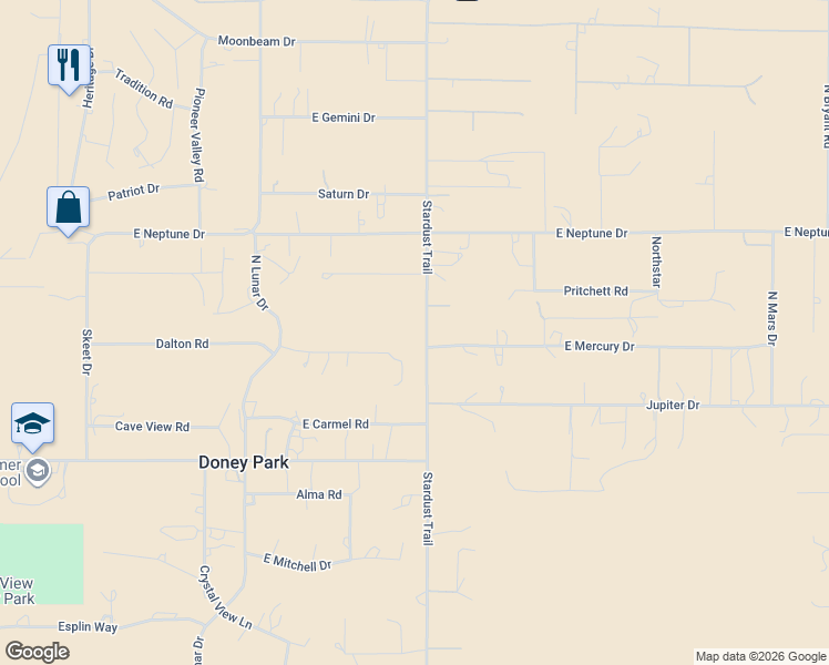 map of restaurants, bars, coffee shops, grocery stores, and more near 9300 Stardust Trail in Flagstaff