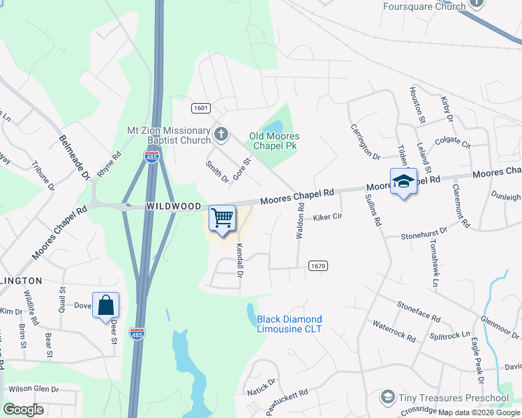 map of restaurants, bars, coffee shops, grocery stores, and more near 9207 Moores Chapel Road in Charlotte