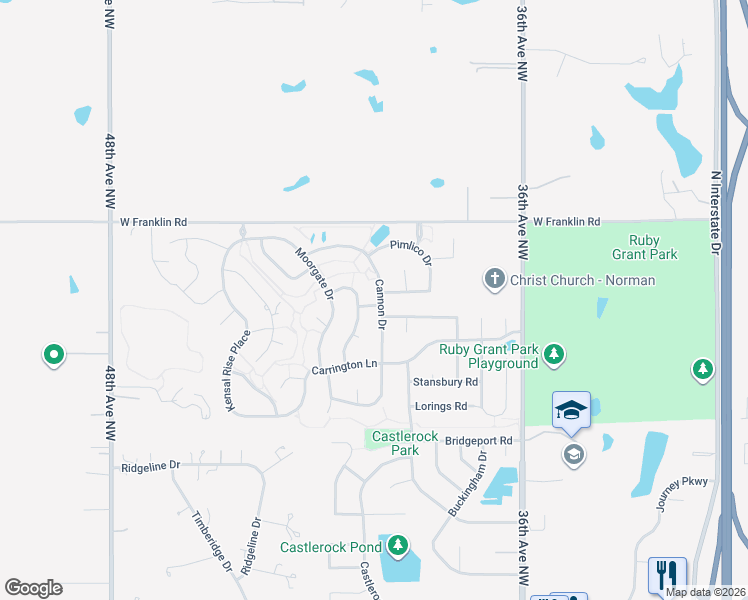 map of restaurants, bars, coffee shops, grocery stores, and more near 4305 Cannon Drive in Norman