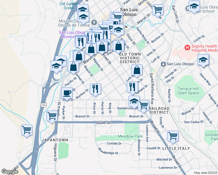map of restaurants, bars, coffee shops, grocery stores, and more near 552 Islay Street in San Luis Obispo