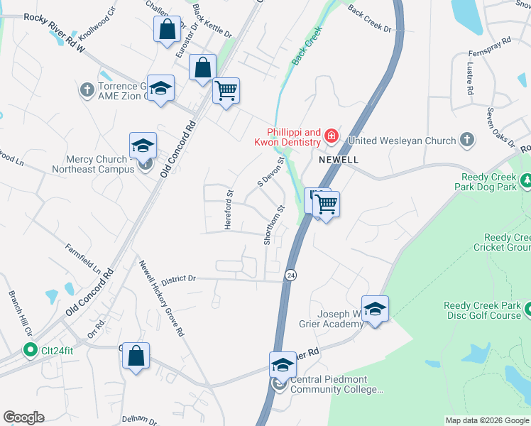 map of restaurants, bars, coffee shops, grocery stores, and more near 1834 Charbray Lane in Charlotte