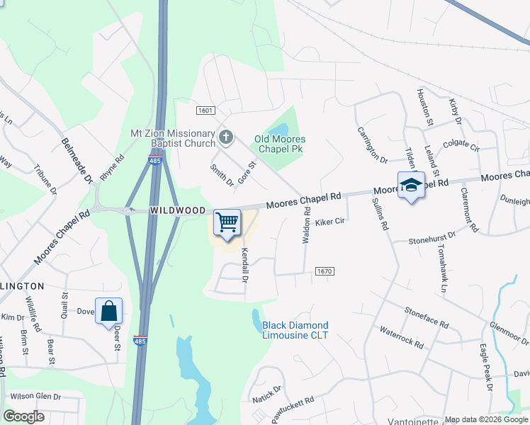 map of restaurants, bars, coffee shops, grocery stores, and more near 9207 Moores Chapel Road in Charlotte