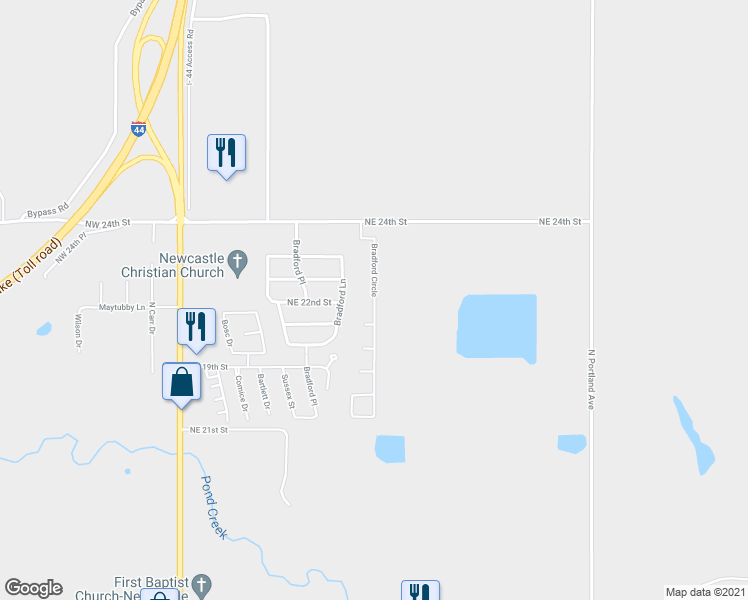 map of restaurants, bars, coffee shops, grocery stores, and more near 1902 Bradford Circle in Newcastle