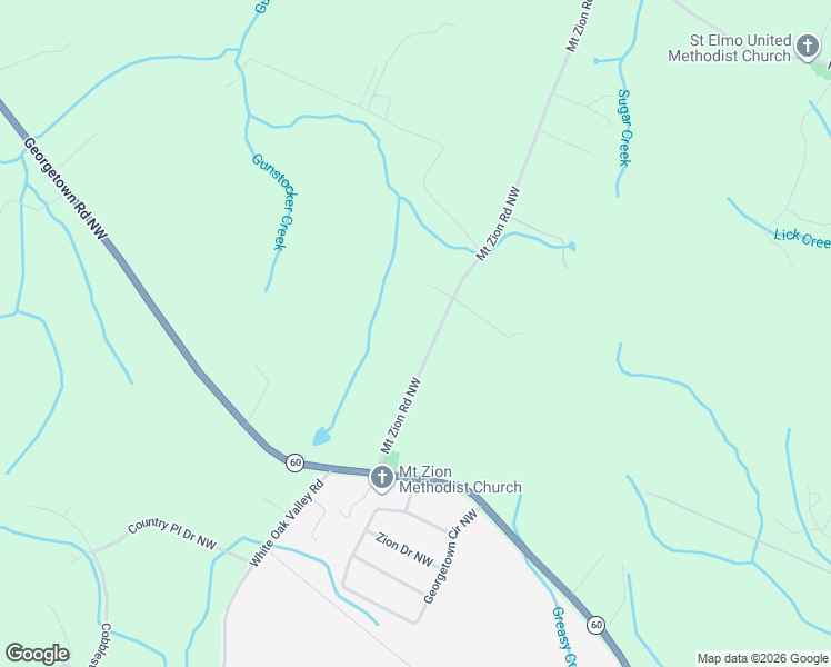 map of restaurants, bars, coffee shops, grocery stores, and more near 257 Mount Zion Road Northwest in Georgetown