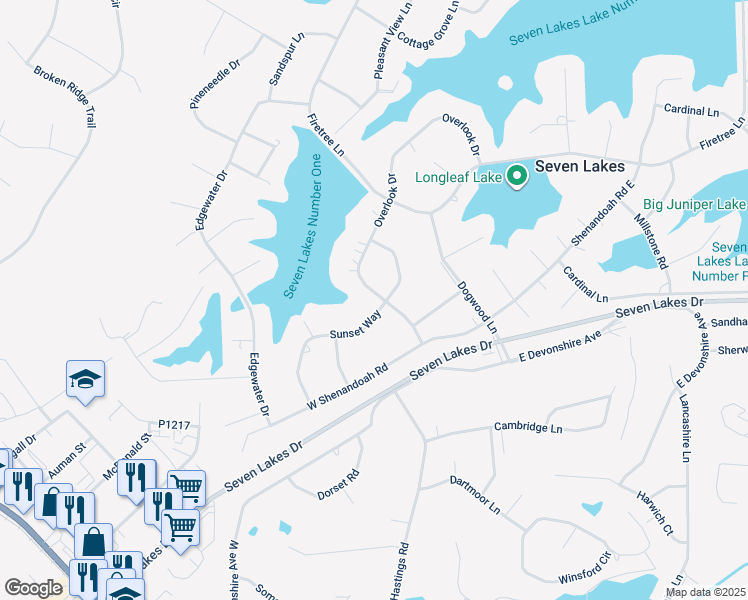 map of restaurants, bars, coffee shops, grocery stores, and more near in Pinehurst