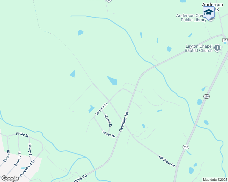 map of restaurants, bars, coffee shops, grocery stores, and more near Summit Drive in Anderson Creek