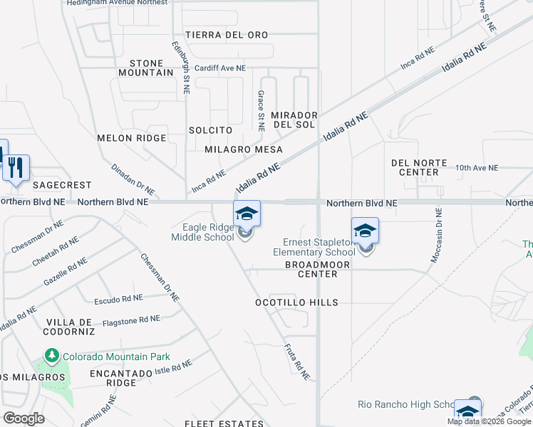 map of restaurants, bars, coffee shops, grocery stores, and more near Northern Boulevard Northeast in Rio Rancho