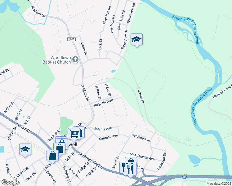 map of restaurants, bars, coffee shops, grocery stores, and more near 1011 Rogosin Boulevard in Lowell