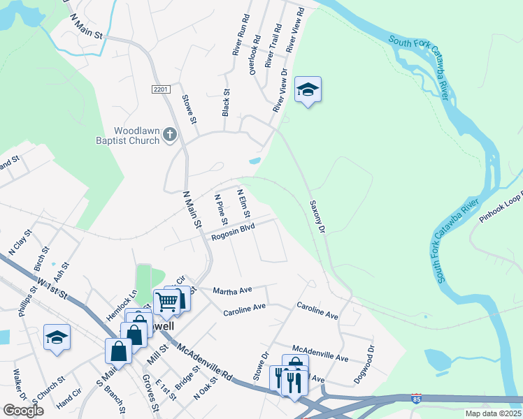 map of restaurants, bars, coffee shops, grocery stores, and more near 1011 Rogosin Boulevard in Lowell