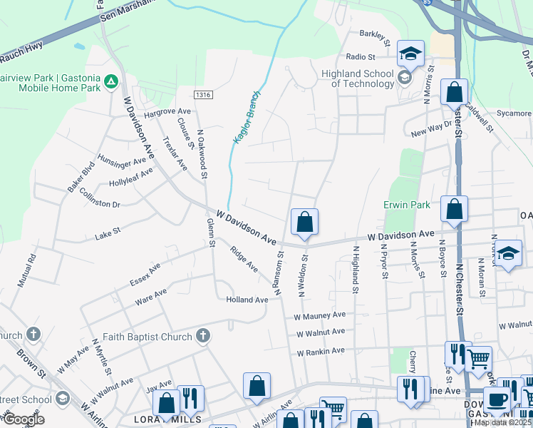 map of restaurants, bars, coffee shops, grocery stores, and more near 1027 New Beginnings Avenue in Gastonia