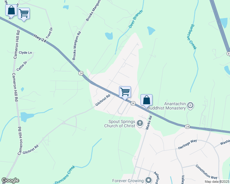 map of restaurants, bars, coffee shops, grocery stores, and more near 1259 North Carolina 24 in Cameron