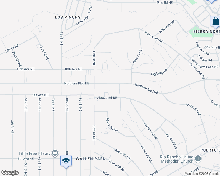 map of restaurants, bars, coffee shops, grocery stores, and more near 1102 Northern Boulevard Northeast in Rio Rancho