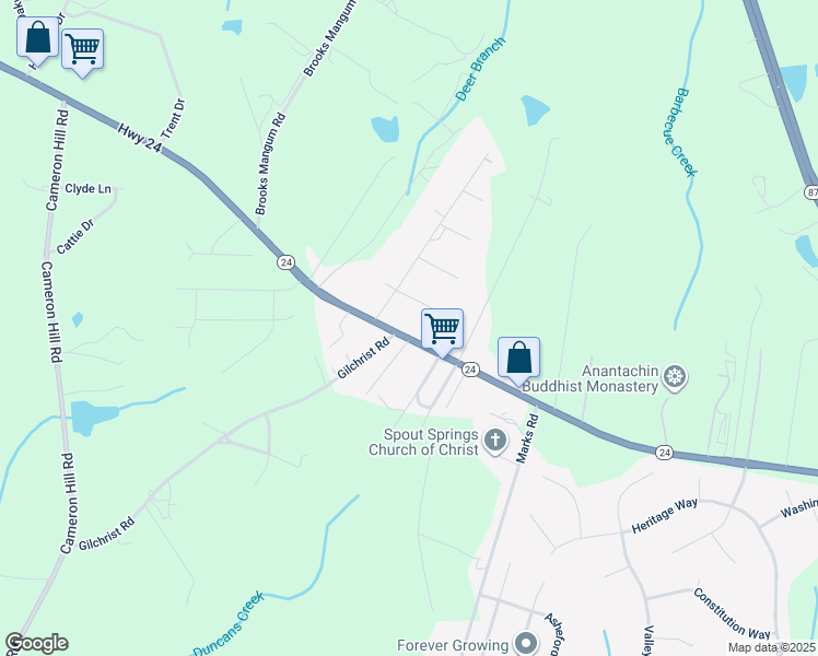 map of restaurants, bars, coffee shops, grocery stores, and more near 1259 North Carolina 24 in Cameron