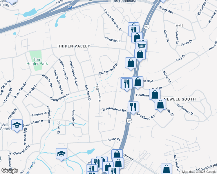 map of restaurants, bars, coffee shops, grocery stores, and more near 6329 Countryside Drive in Charlotte