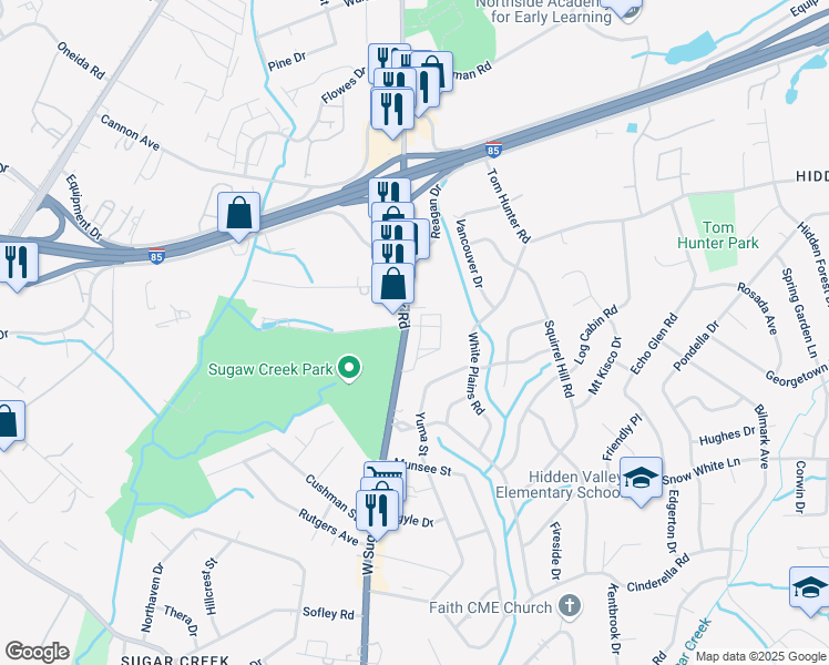 map of restaurants, bars, coffee shops, grocery stores, and more near 4445 Merlane Drive in Charlotte