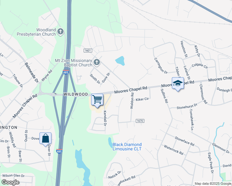 map of restaurants, bars, coffee shops, grocery stores, and more near 9207 Moores Chapel Road in Charlotte