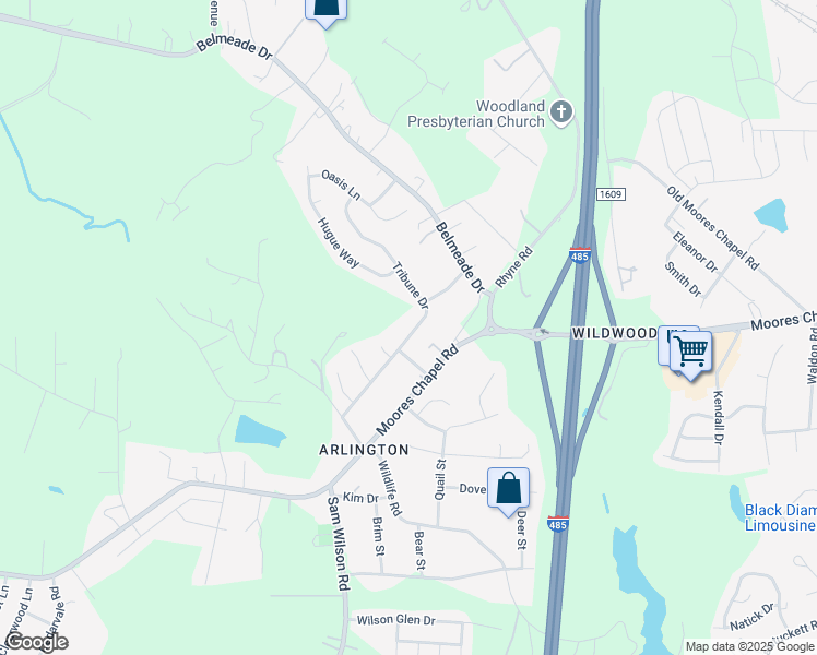 map of restaurants, bars, coffee shops, grocery stores, and more near 321 Tribune Drive in Charlotte
