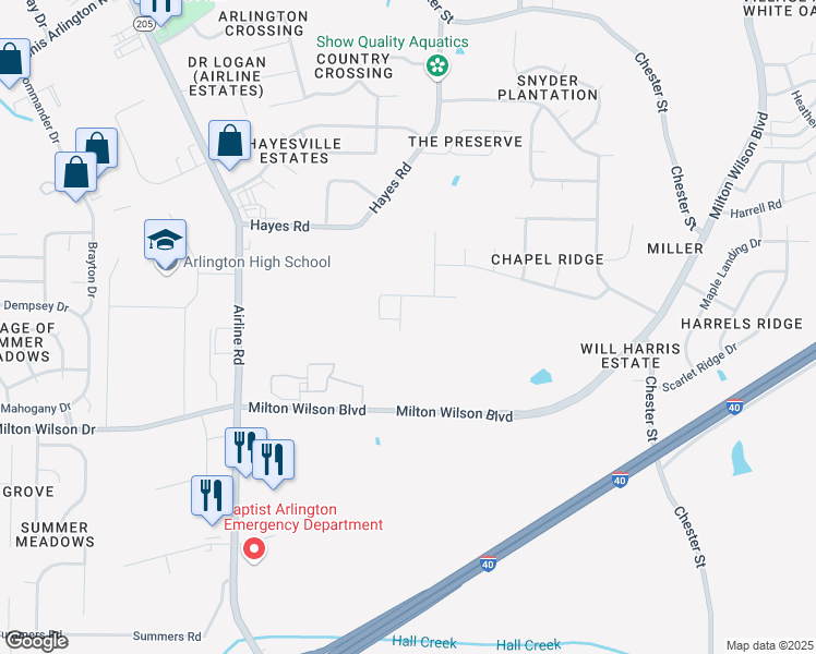 map of restaurants, bars, coffee shops, grocery stores, and more near 5416 Talluswood Drive in Arlington
