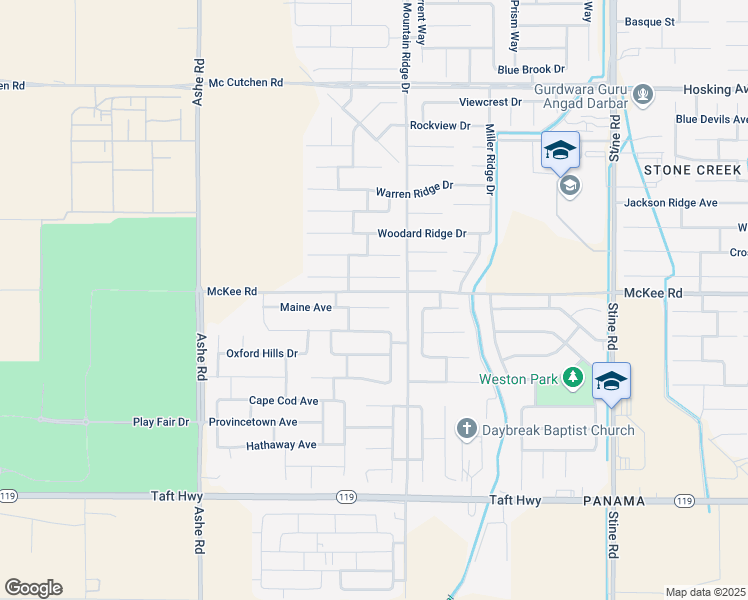 map of restaurants, bars, coffee shops, grocery stores, and more near 5806 Maine Avenue in Bakersfield