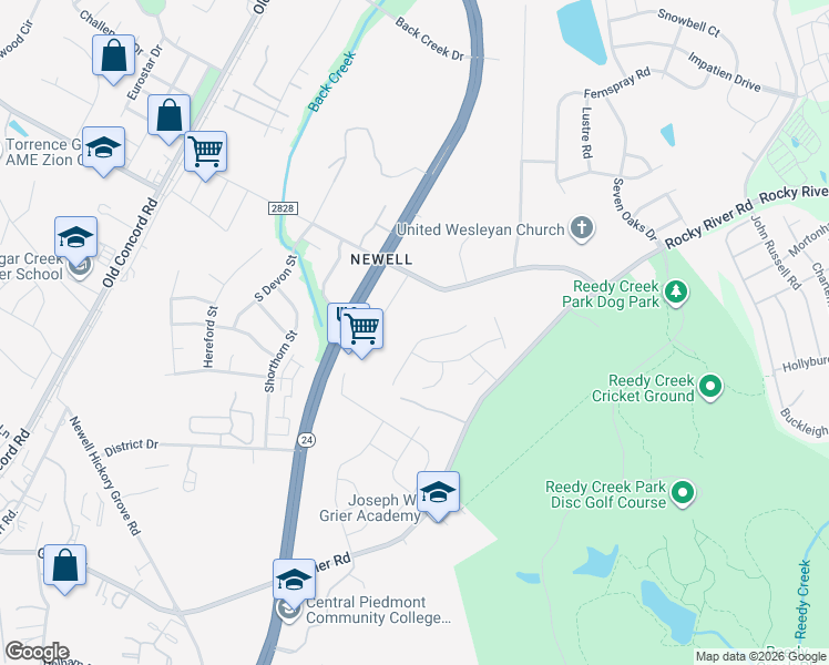 map of restaurants, bars, coffee shops, grocery stores, and more near 3058 Willamette Valley Drive in Charlotte