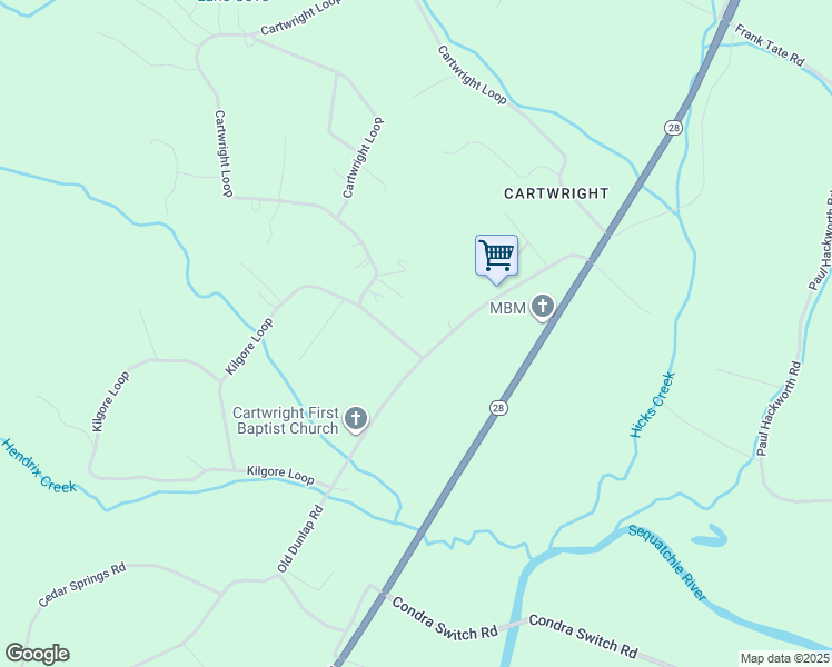 map of restaurants, bars, coffee shops, grocery stores, and more near 1587 Kilgore Loop in Whitwell