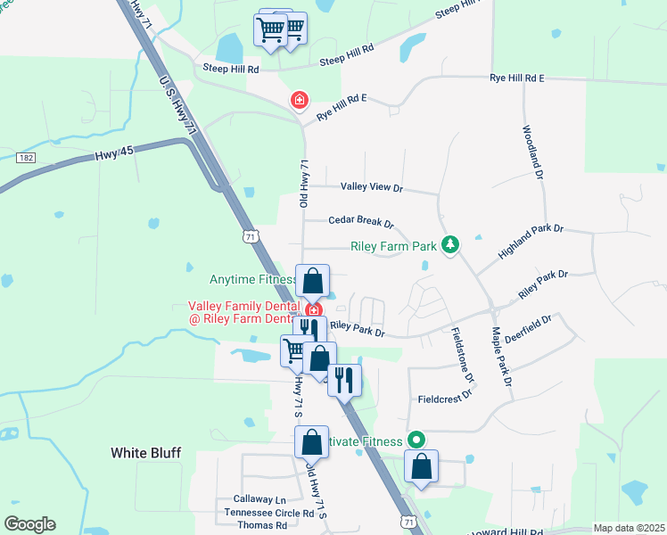 map of restaurants, bars, coffee shops, grocery stores, and more near 5905 Park Valley Circle in Fort Smith