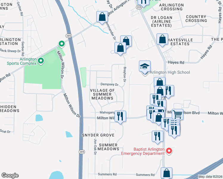 map of restaurants, bars, coffee shops, grocery stores, and more near 11626 Millwind Drive in Arlington