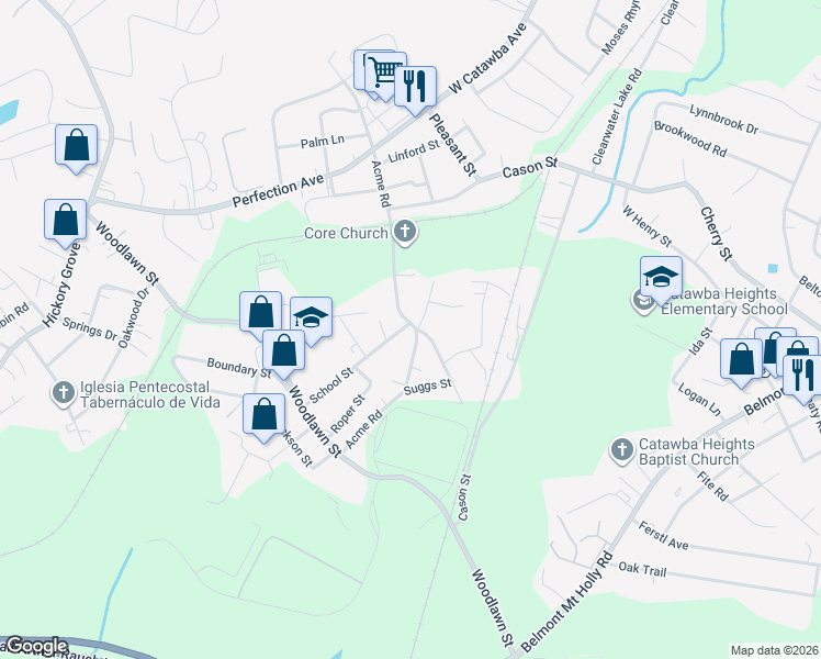 map of restaurants, bars, coffee shops, grocery stores, and more near 2233 Acme Road in Belmont
