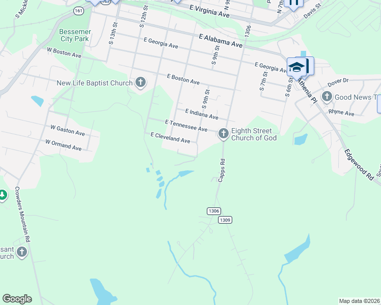 map of restaurants, bars, coffee shops, grocery stores, and more near 313 East Gaston Road in Bessemer City