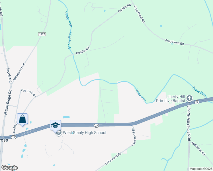 map of restaurants, bars, coffee shops, grocery stores, and more near 443 Crooked Oak Drive in Oakboro