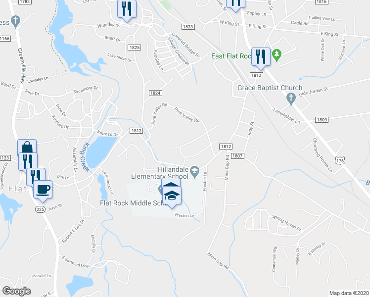 map of restaurants, bars, coffee shops, grocery stores, and more near 318 North Hillandale Drive in East Flat Rock
