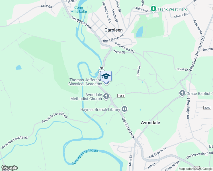 map of restaurants, bars, coffee shops, grocery stores, and more near 2527 US 221A Highway in Mooresboro