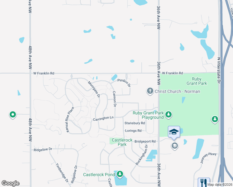 map of restaurants, bars, coffee shops, grocery stores, and more near 4305 Cannon Drive in Norman