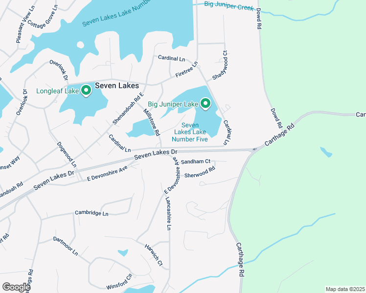 map of restaurants, bars, coffee shops, grocery stores, and more near 148 Cardinal Lane in Seven Lakes