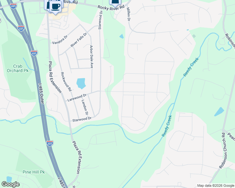 map of restaurants, bars, coffee shops, grocery stores, and more near 5211 Larewood Drive in Charlotte