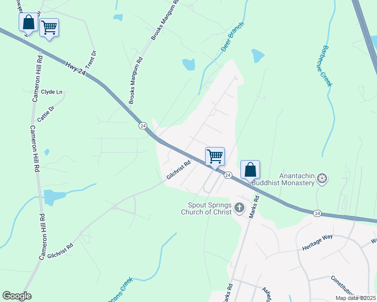 map of restaurants, bars, coffee shops, grocery stores, and more near 1205 North Carolina 24 in Cameron