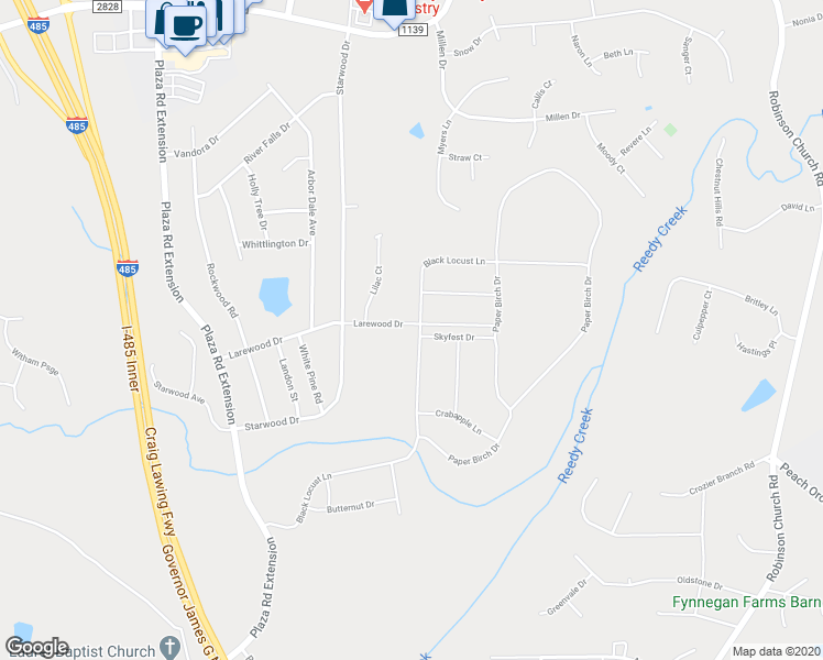 map of restaurants, bars, coffee shops, grocery stores, and more near 5211 Larewood Drive in Charlotte