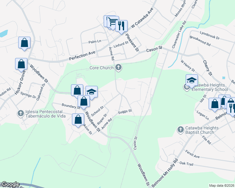 map of restaurants, bars, coffee shops, grocery stores, and more near 2233 Acme Road in Belmont