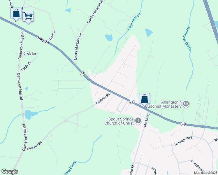 map of restaurants, bars, coffee shops, grocery stores, and more near 1205 North Carolina 24 in Cameron