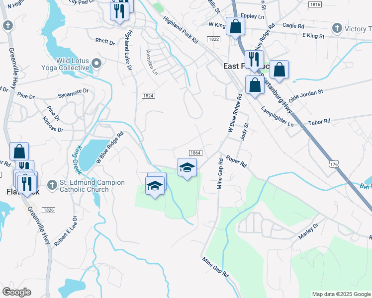 map of restaurants, bars, coffee shops, grocery stores, and more near 318 North Hillandale Drive in East Flat Rock