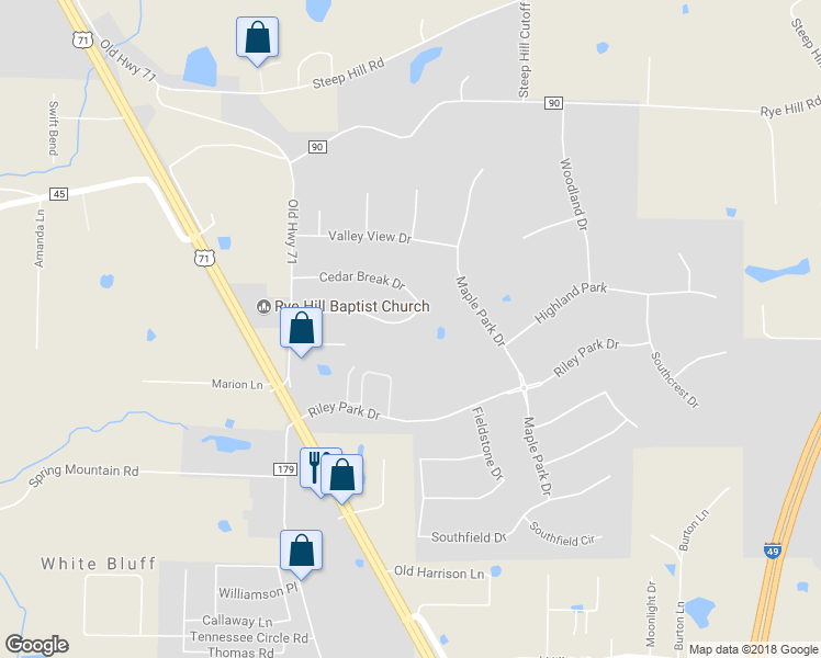 map of restaurants, bars, coffee shops, grocery stores, and more near 6204 Meadow Brook Drive in Fort Smith