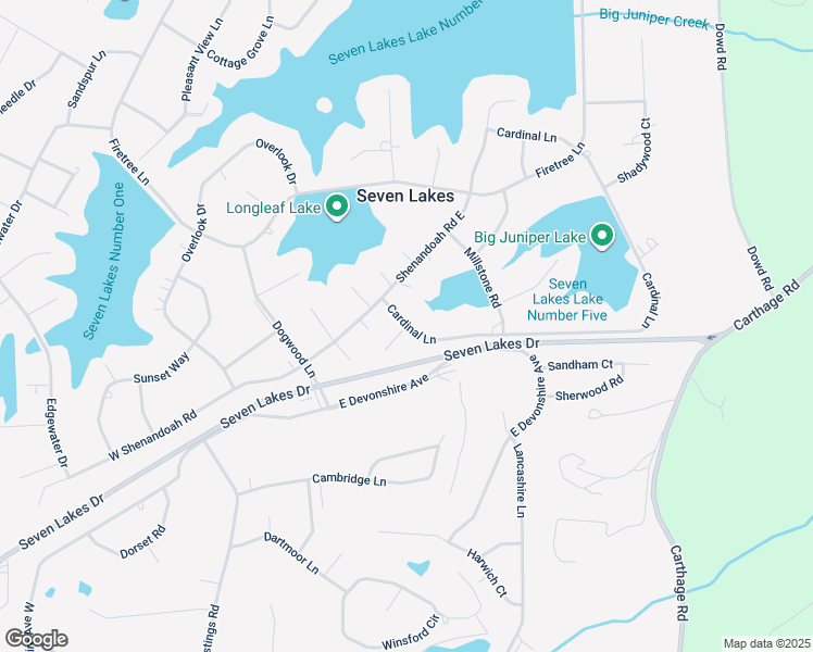 map of restaurants, bars, coffee shops, grocery stores, and more near 6 Chestnut Court in Seven Lakes