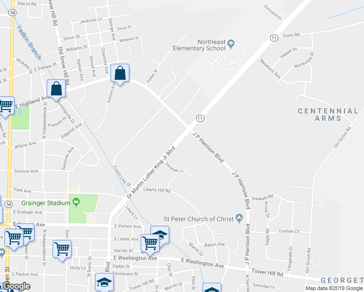 map of restaurants, bars, coffee shops, grocery stores, and more near 1309 Doctor Martin Luther King Junior Boulevard in Kinston