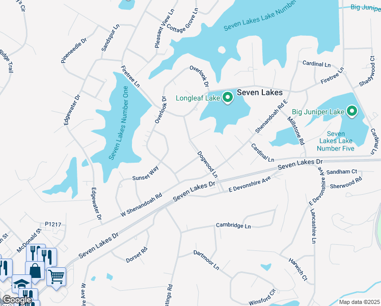 map of restaurants, bars, coffee shops, grocery stores, and more near 102 Sandy Ridge Road in West End