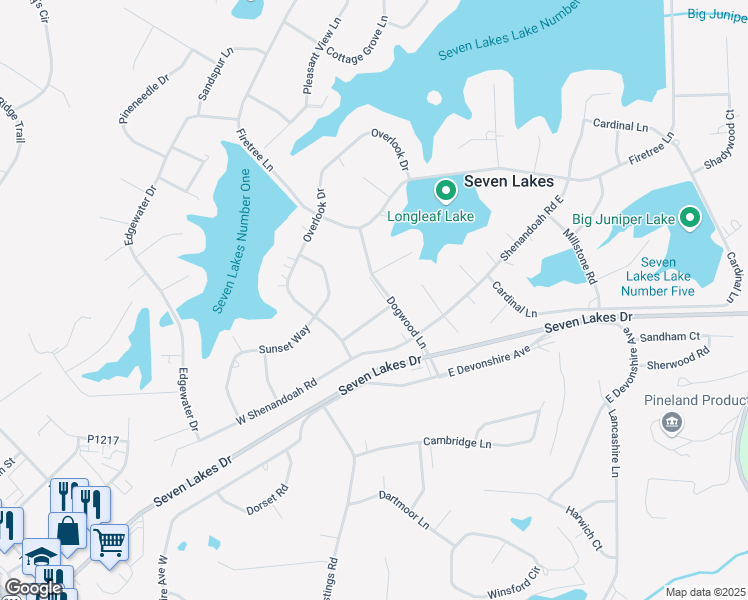 map of restaurants, bars, coffee shops, grocery stores, and more near 102 Sandy Ridge Road in West End