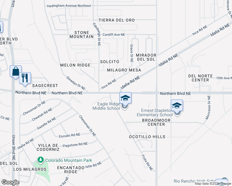 map of restaurants, bars, coffee shops, grocery stores, and more near Northern Boulevard Northeast in Rio Rancho