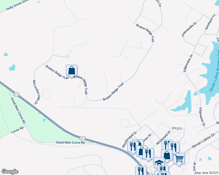 map of restaurants, bars, coffee shops, grocery stores, and more near in Seven Lakes