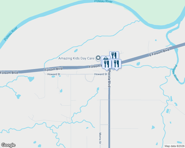 map of restaurants, bars, coffee shops, grocery stores, and more near 201 Howard Street in Pocola