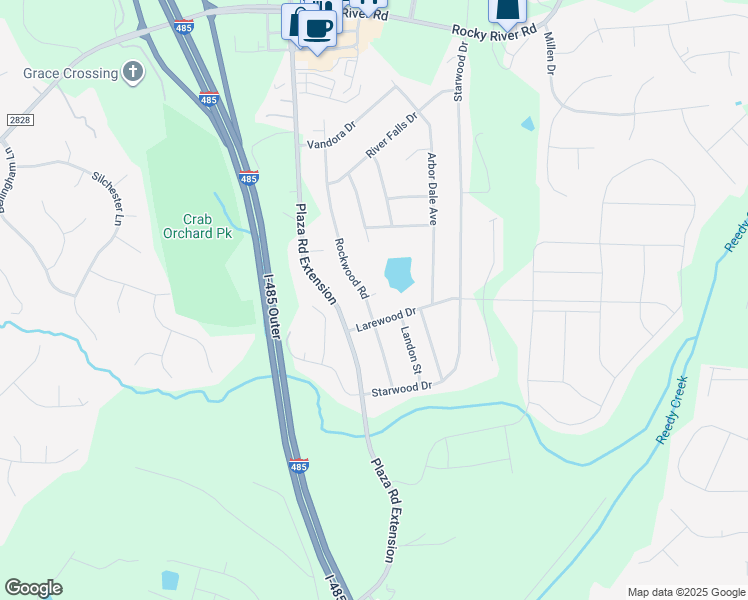 map of restaurants, bars, coffee shops, grocery stores, and more near 10303 Rockwood Road in Charlotte