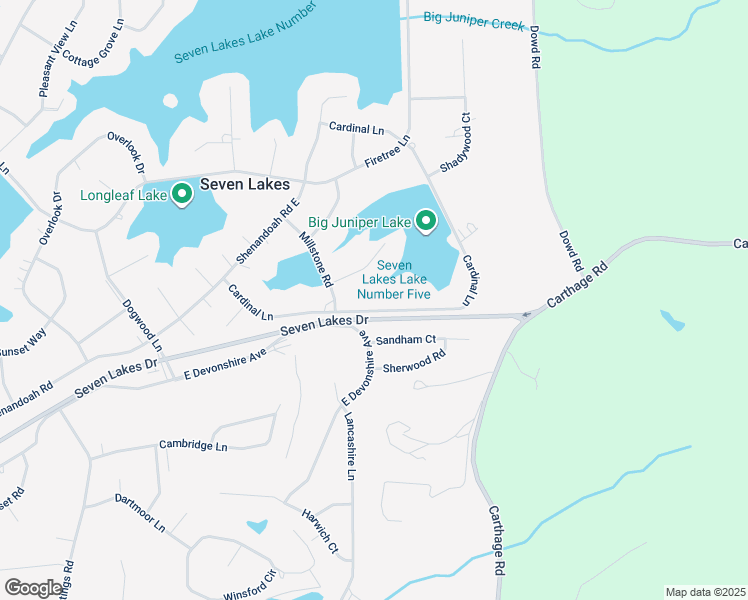 map of restaurants, bars, coffee shops, grocery stores, and more near 148 Cardinal Lane in Seven Lakes